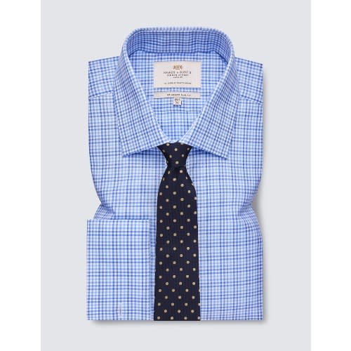 Easy Iron Blue & White Check Slim Fit Shirt - Double Cuffs
