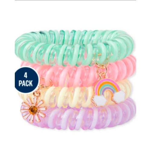 Girls Rainbow Daisy Coil Bracelet With Rainbow Charms - 4pcs