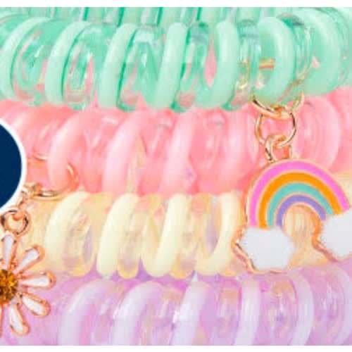 Girls Rainbow Daisy Coil Bracelet With Rainbow Charms - 4pcs