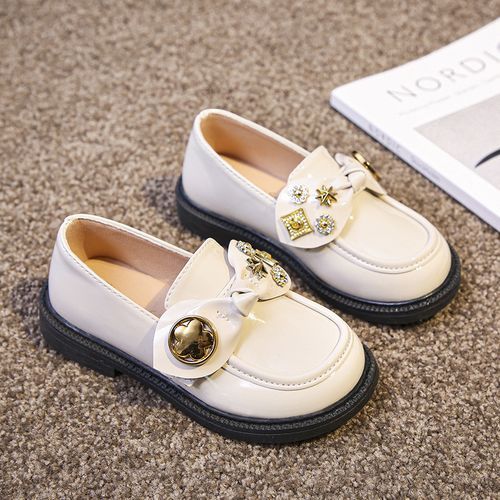 Children's Small Leather Shoes Loafers-Beige