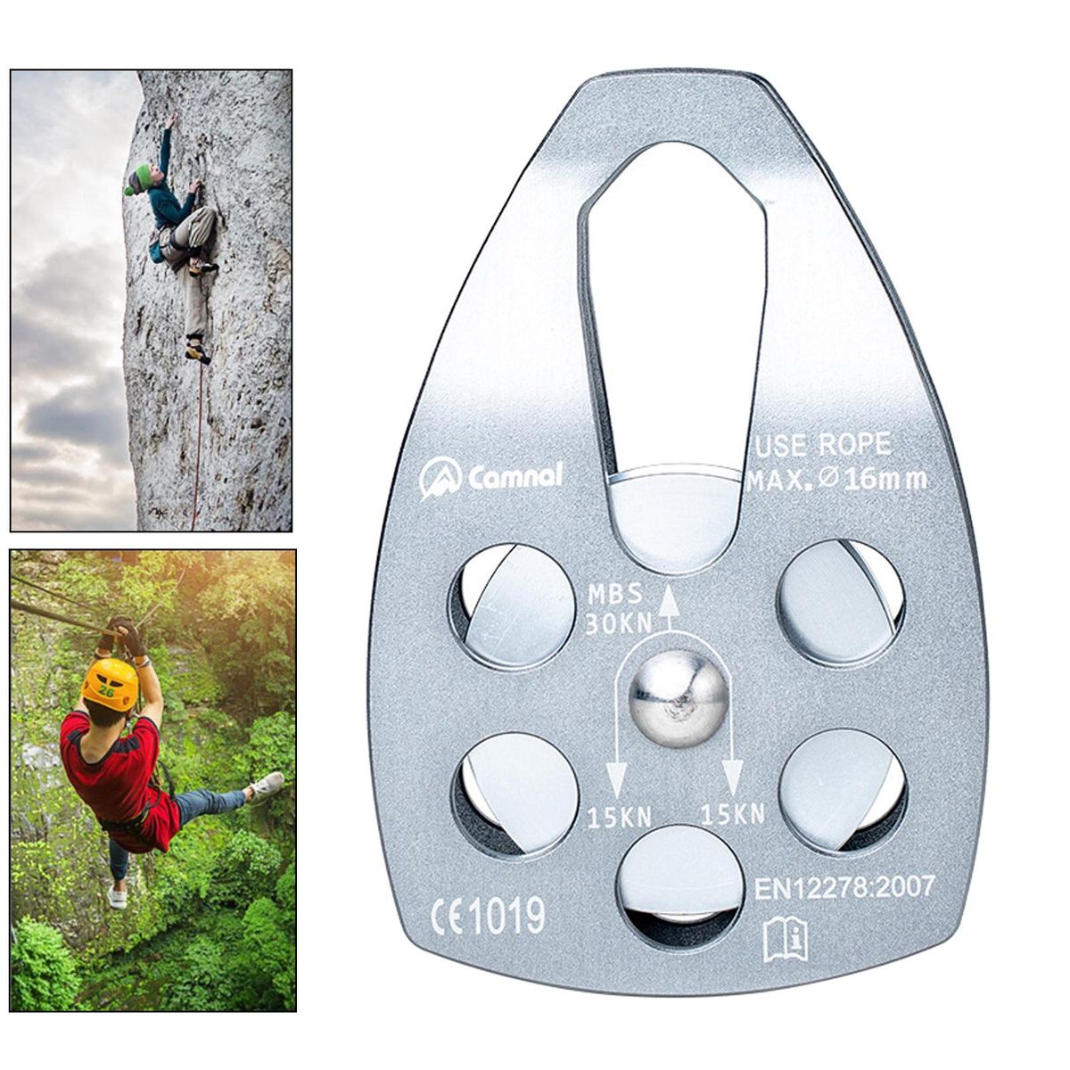 30KN Pulley Climbers Side Plate Pulleys Single Roller Arborist Grey