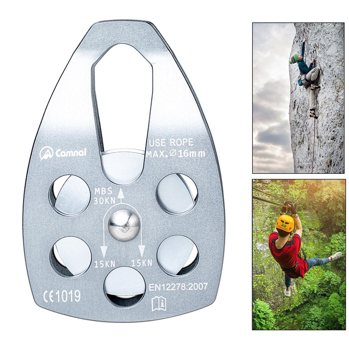 30KN Pulley Climbers Side Plate Pulleys Single Roller Arborist Grey