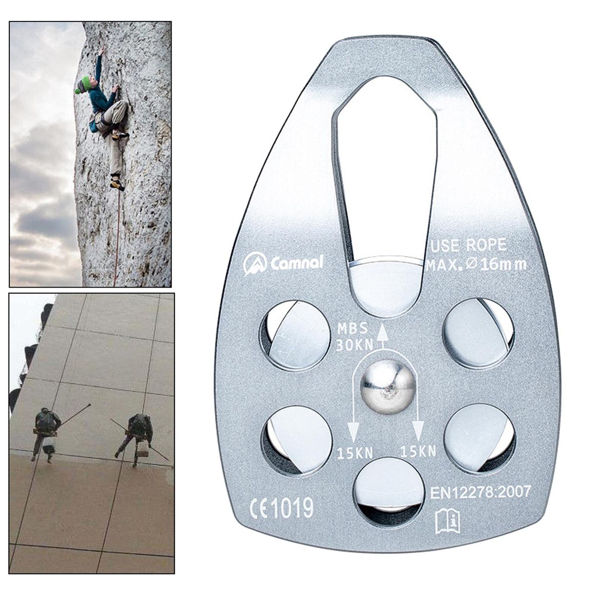 30KN Pulley Climbers Side Plate Pulleys Single Roller Arborist Grey