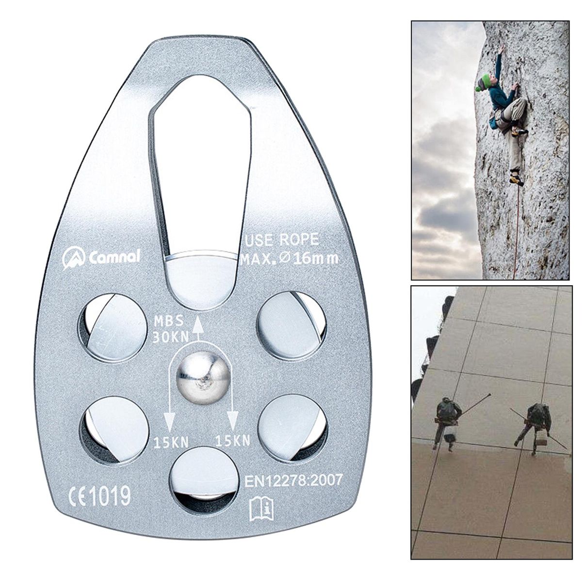 30KN Pulley Climbers Side Plate Pulleys Single Roller Arborist Grey