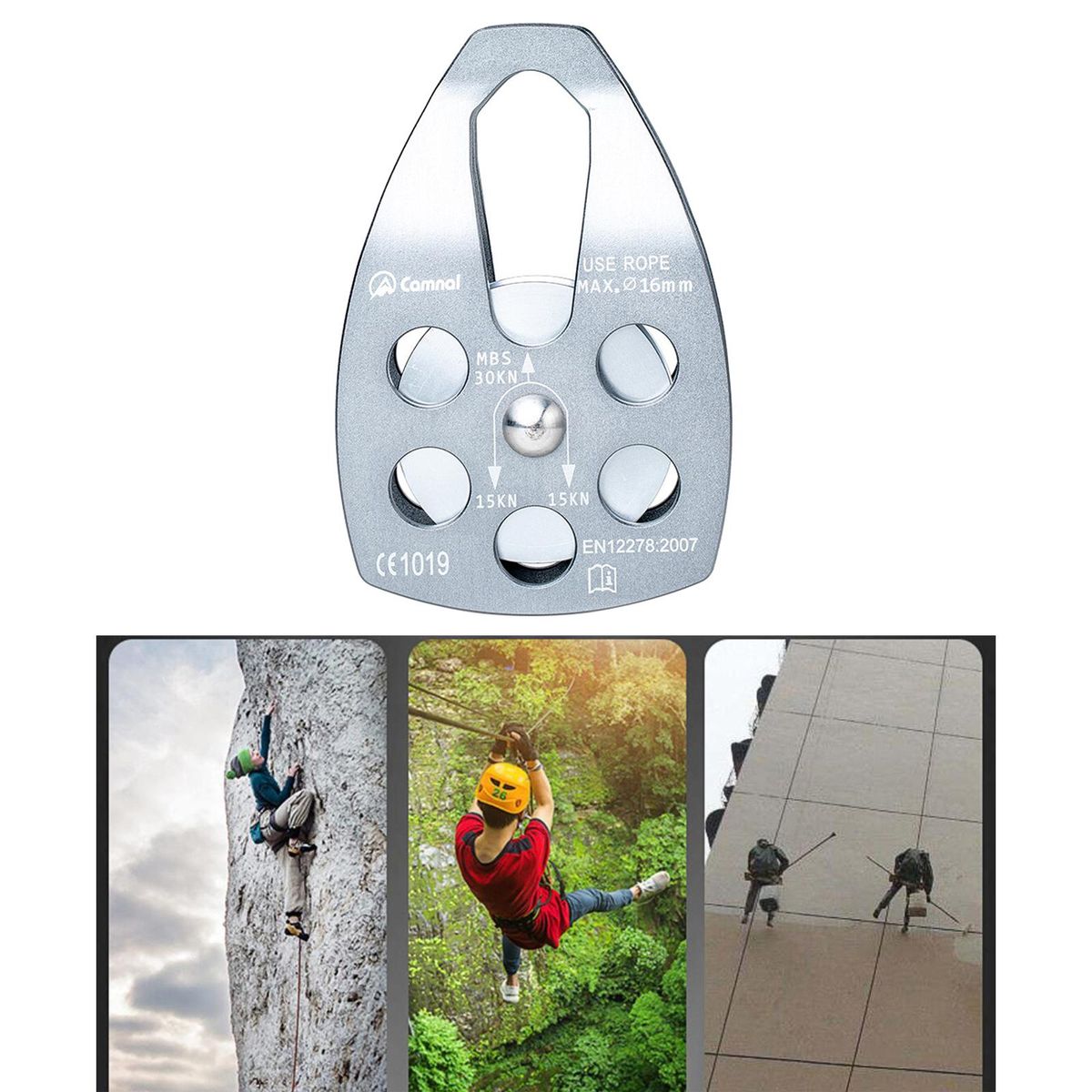 30KN Pulley Climbers Side Plate Pulleys Single Roller Arborist Grey