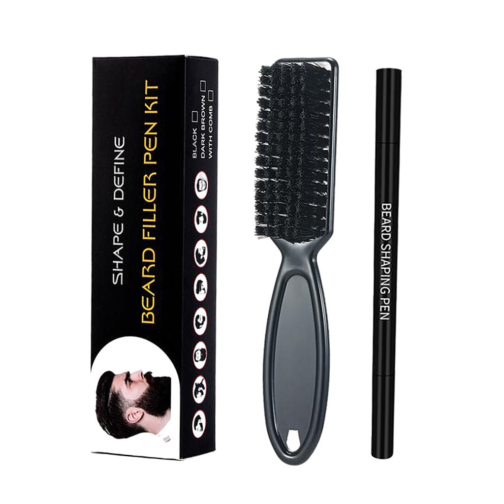 2 In 1 Waterproof Beard Filler Pen Pencil Sharpen & Define Beard Black