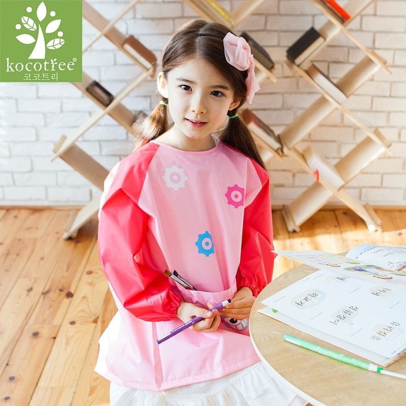 0-12 Years Old Kids Boys Girls Waterproof Painting Children Apron Art Craft Long Sleeve Aprons Cartoon Baby Feeding Smock Bib Pink Height 60-90 Cm