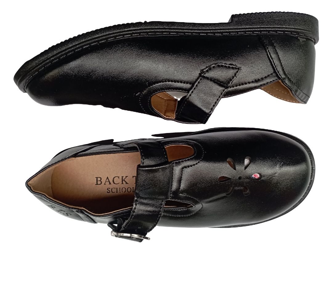 BTS Back To School Black Leather Cortina Unisex Kids Shoes