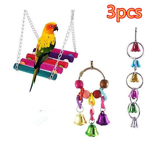 3pcs Bird Parrot Toy Hanging Bell Pet Hammock Swing Toy Macaw Finch Color {3-piece Set}