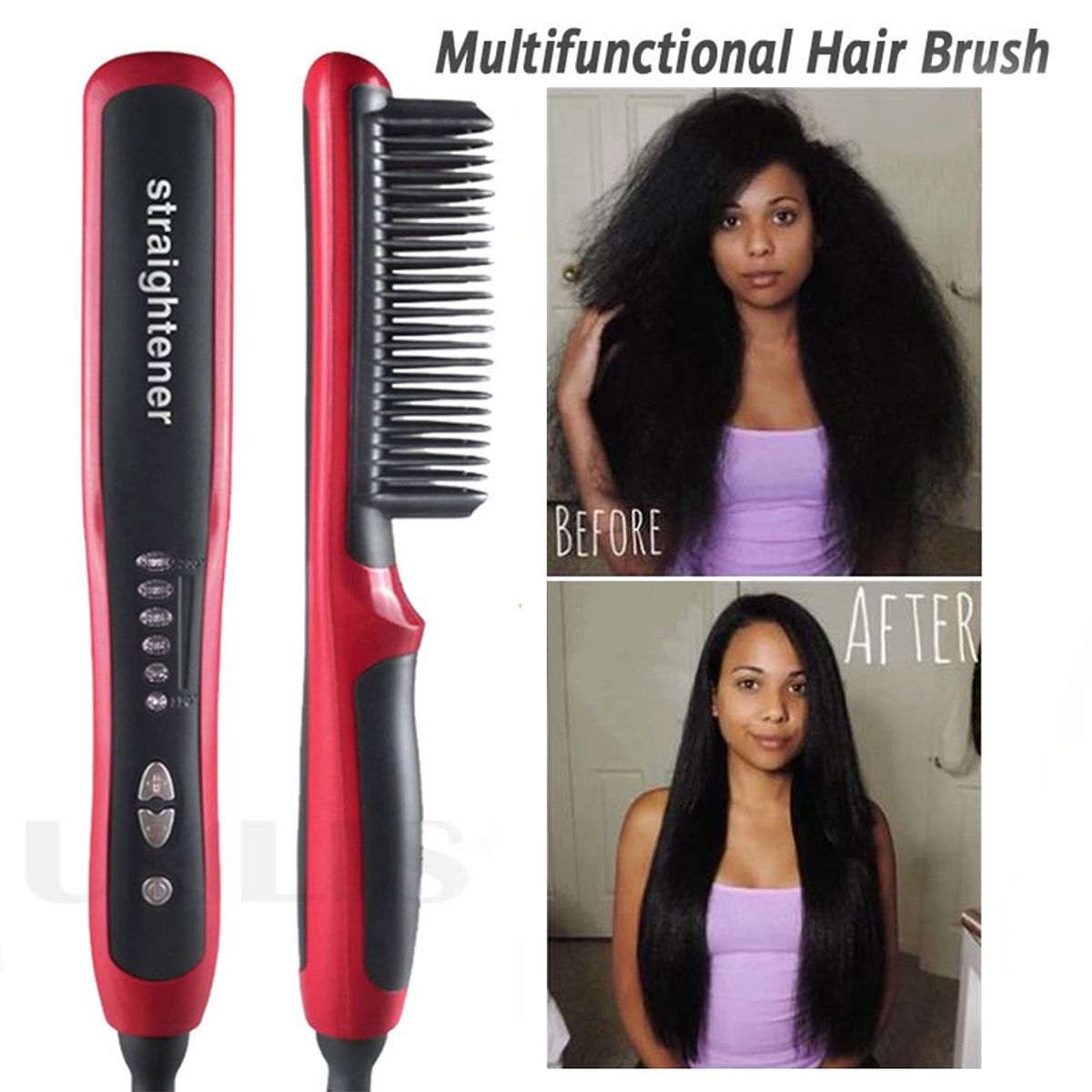 Multifunctional Hair Straightening Brush Men Beard Straightener Heated Brush Ceramic Curler Hot Comb Straight Electric Hairbrush  No Box