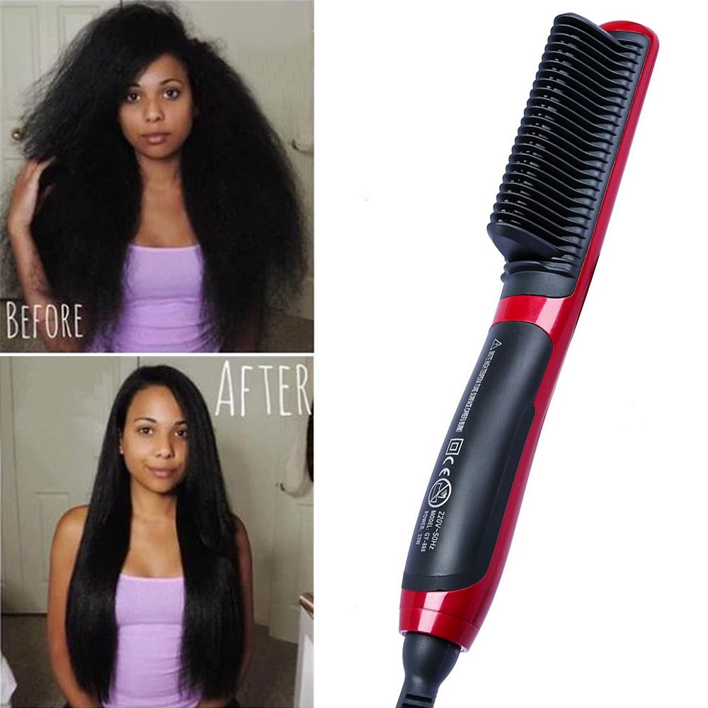 Multifunctional Hair Straightening Brush Men Beard Straightener Heated Brush Ceramic Curler Hot Comb Straight Electric Hairbrush  No Box