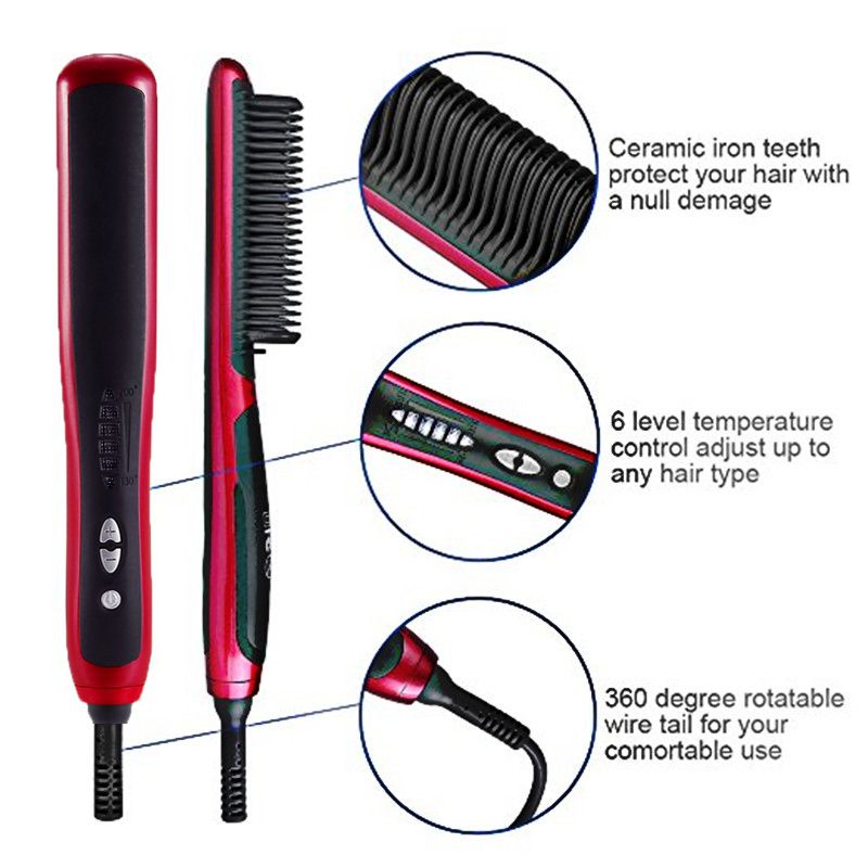 Multifunctional Hair Straightening Brush Men Beard Straightener Heated Brush Ceramic Curler Hot Comb Straight Electric Hairbrush  No Box