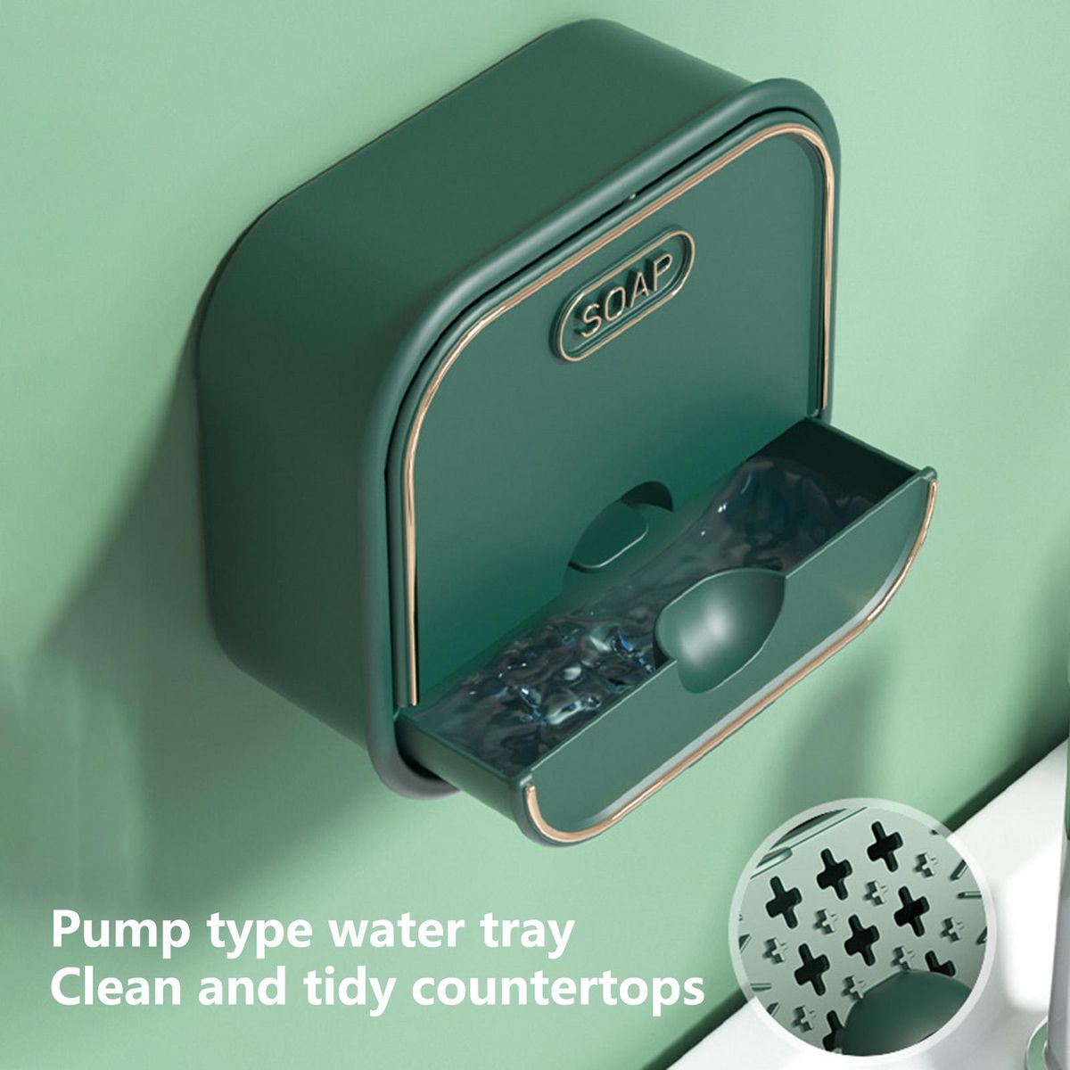 Soap Drain Rack Wall Hanging Flip-Top Soap Storage Rack Green