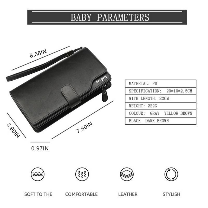 Cartera larga Retro Para hombre y mujer cartera Unisex de Color solido con varias tarjetas tarjetero largo-black
