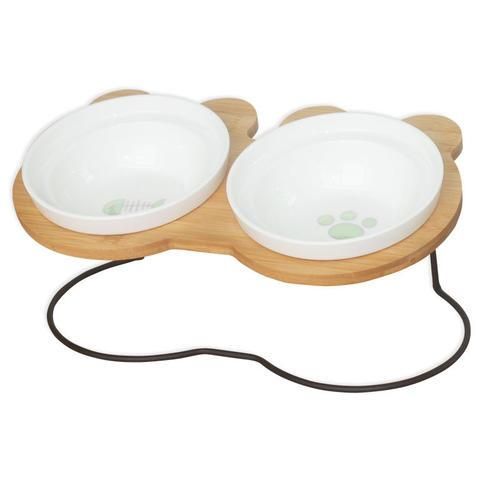 High End Pet Bowl Bamboo Shelf Ceramic Feeding And Drinking Bowls For Dogs And Cats Pet Feeder Accessories