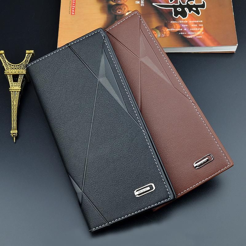 Cartera suave para hombre billetera con ranura para tarjetas 3 pliegues gran capacidad en relieve a la moda larga y delgada para jovenes PU nueva-Black