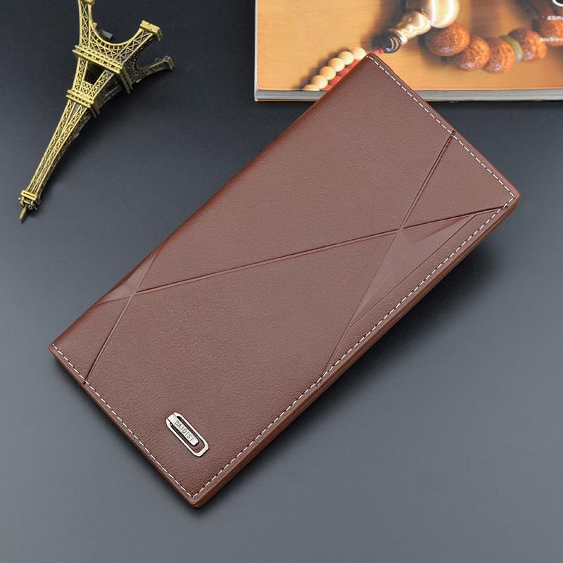 Cartera suave para hombre billetera con ranura para tarjetas 3 pliegues gran capacidad en relieve a la moda larga y delgada para jovenes PU nueva-Black