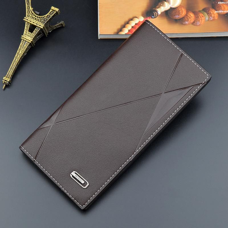 Cartera suave para hombre billetera con ranura para tarjetas 3 pliegues gran capacidad en relieve a la moda larga y delgada para jovenes PU nueva-Black