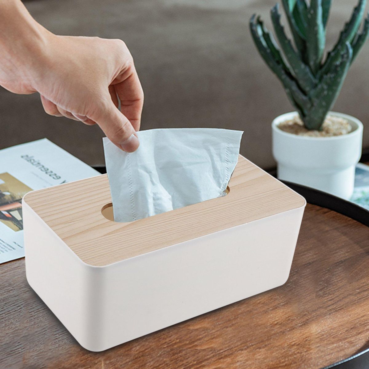 Tissue Box Wooden Lid Sanitary Paper Box Solid Wood Napkin H