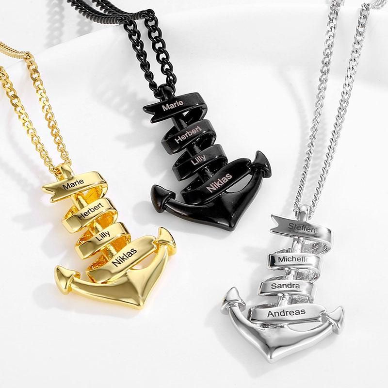 Personalized Custom Engraved Name Necklaces for Women Fashion Stainless Steel Anchor Heart Bar Necklace Pendant Memorial Jewelry