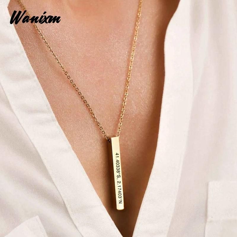 Personalized Custom Engraved Name Necklaces for Women Fashion Stainless Steel Anchor Heart Bar Necklace Pendant Memorial Jewelry