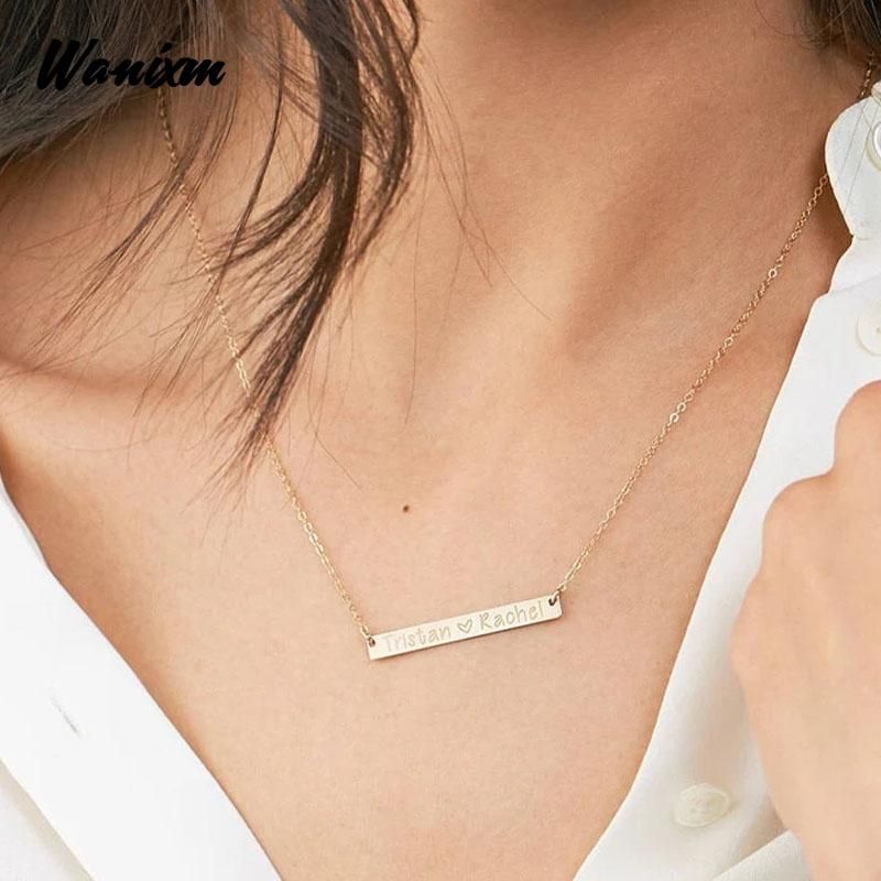 Personalized Custom Engraved Name Necklaces for Women Fashion Stainless Steel Anchor Heart Bar Necklace Pendant Memorial Jewelry