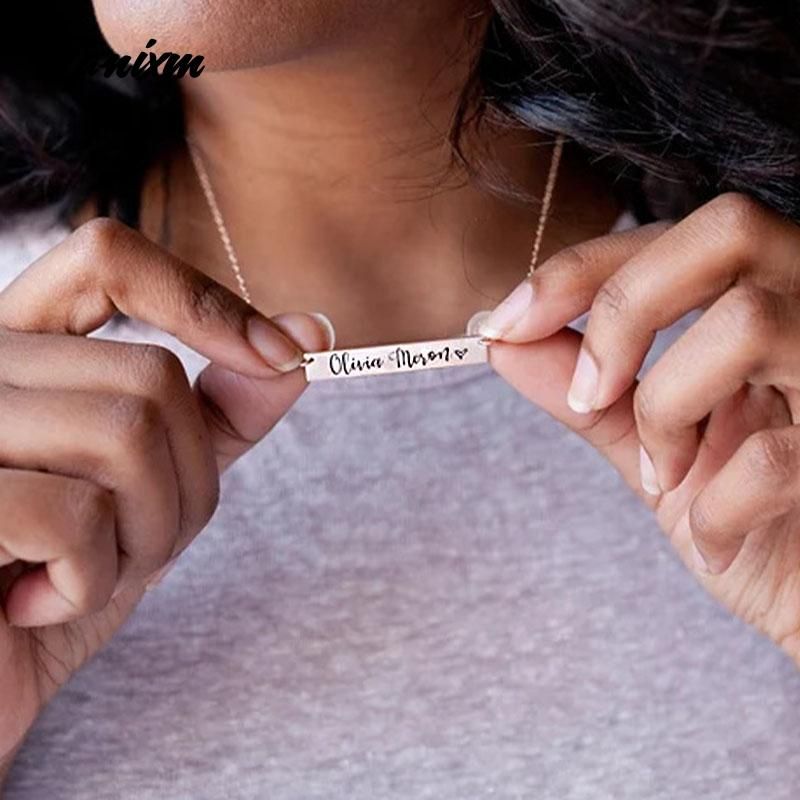 Personalized Custom Engraved Name Necklaces for Women Fashion Stainless Steel Anchor Heart Bar Necklace Pendant Memorial Jewelry