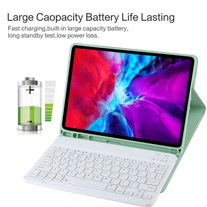 TG11B Detachable Bluetooth White Keyboard + Microfiber Leather Protective Case For IPad Pro 11 Inch (2020), With Pen Slot & Holder (Green)