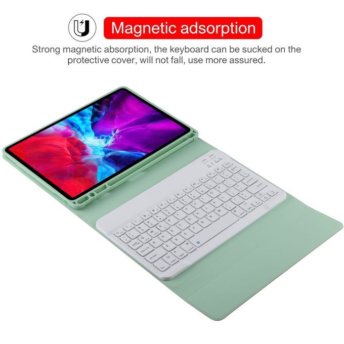TG11B Detachable Bluetooth White Keyboard + Microfiber Leather Protective Case For IPad Pro 11 Inch (2020), With Pen Slot & Holder (Green)