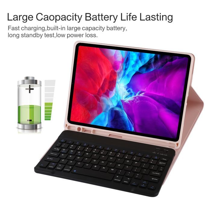 TG11B Detachable Bluetooth Black Keyboard + Microfiber Leather Protective Case For IPad Pro 11 Inch (2020), With Pen Slot & Holder (Pink)