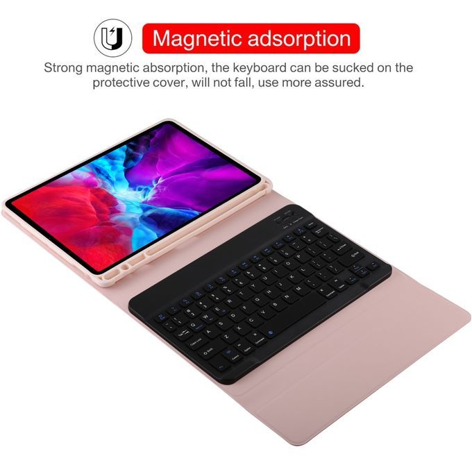 TG11B Detachable Bluetooth Black Keyboard + Microfiber Leather Protective Case For IPad Pro 11 Inch (2020), With Pen Slot & Holder (Pink)