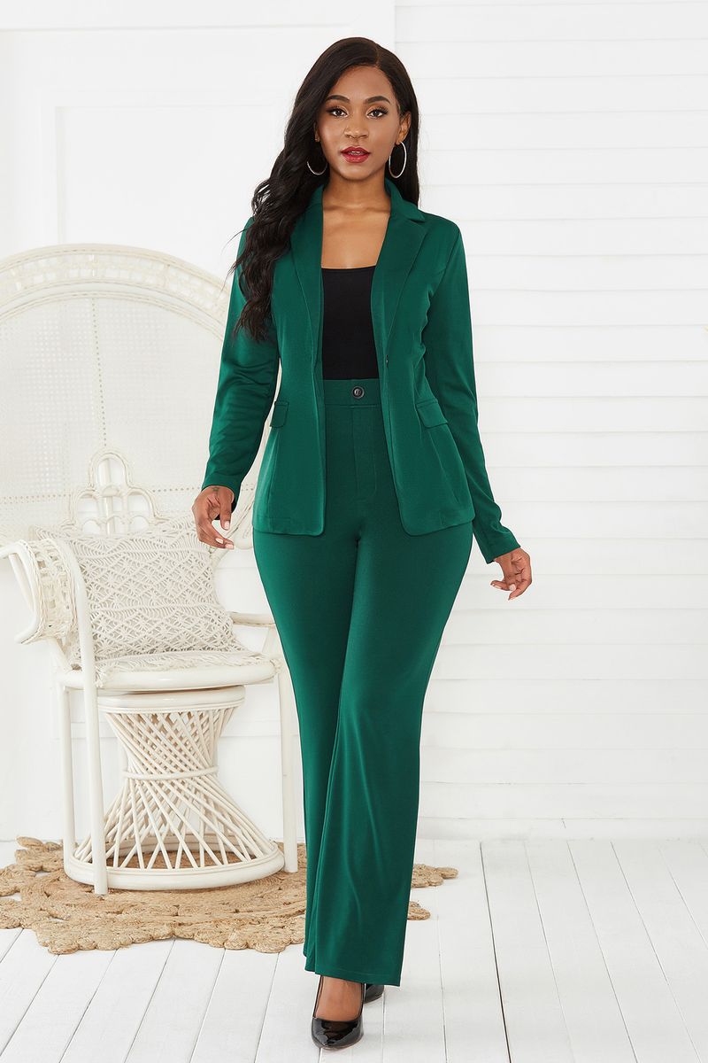 Two-piece Set Women Solid Stretch Business Long Sleeve Lady Suits+Straight Pants