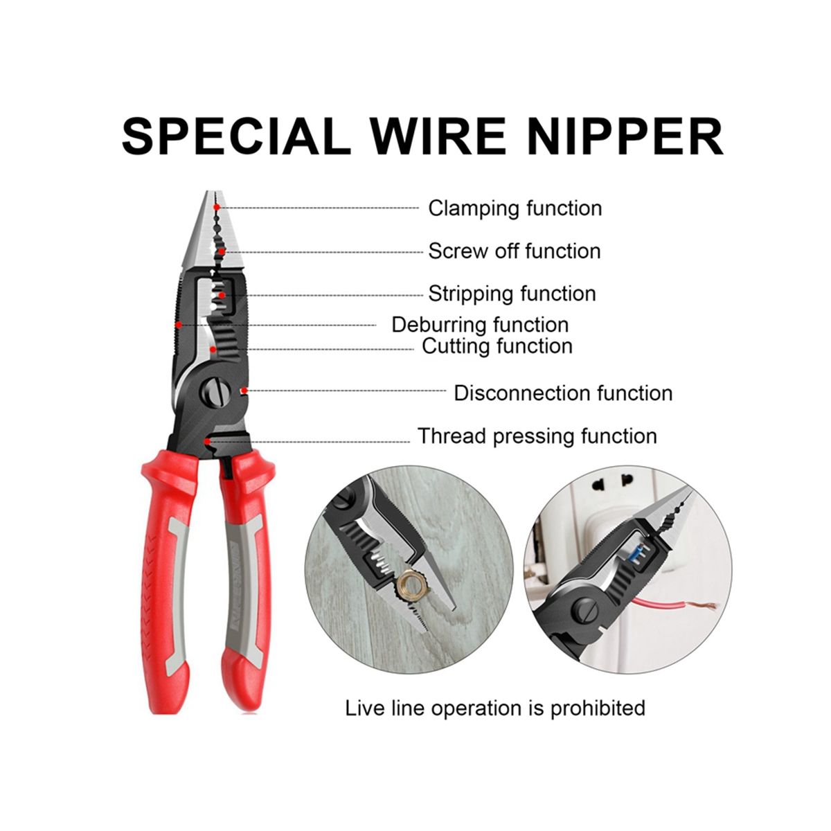 1Pc 6 in 1 Multifunctional Electrician Pliers Long Nose Pliers Wire Cable Cutter Stripper Terminal Crimping Hand Tools