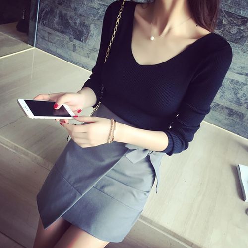 Vangull Autumn V Neck Sweater 2019 New Knitted Fashion Women Sweaters Winter Tops For Women Pullover Jumper Slim Pullovers(#Brown)