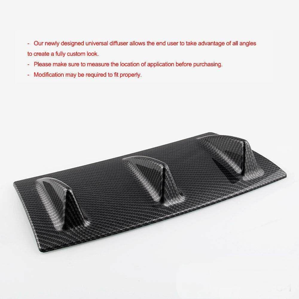 14"X6" Car Rear Bumper Lip Chassis Diffuser Spoiler 3 Fin Shark Fin Style Gloss Deflector + Double-sided Tape