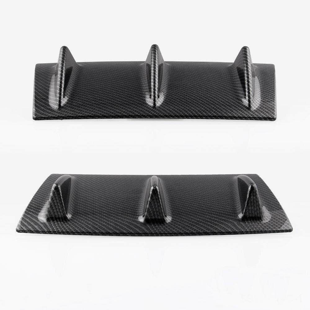 14"X6" Car Rear Bumper Lip Chassis Diffuser Spoiler 3 Fin Shark Fin Style Gloss Deflector + Double-sided Tape