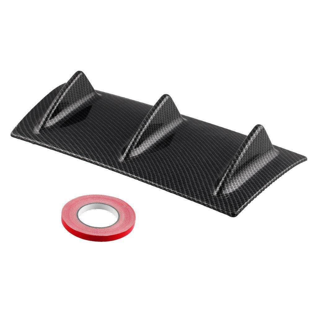 14"X6" Car Rear Bumper Lip Chassis Diffuser Spoiler 3 Fin Shark Fin Style Gloss Deflector + Double-sided Tape