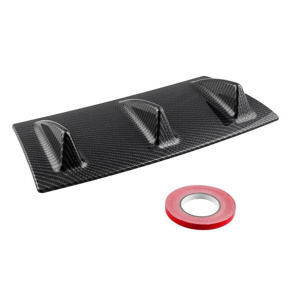 14"X6" Car Rear Bumper Lip Chassis Diffuser Spoiler 3 Fin Shark Fin Style Gloss Deflector + Double-sided Tape