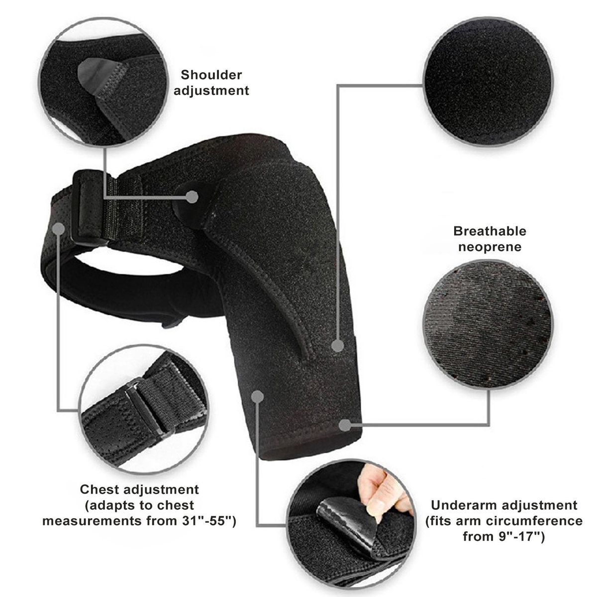 Shoulder Brace for Sleeping Shoulder Support Brace Adjustable Sleeve Black