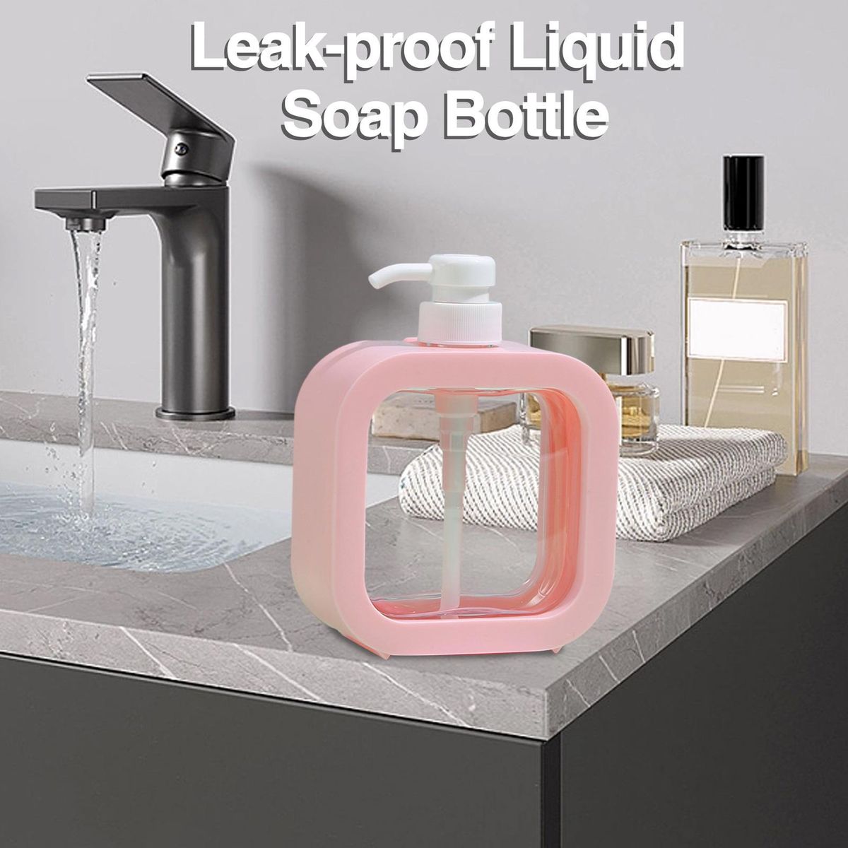 Design Liquid Soap Dispenser Square Dispenser Bottle 500ml for Lotion Pink