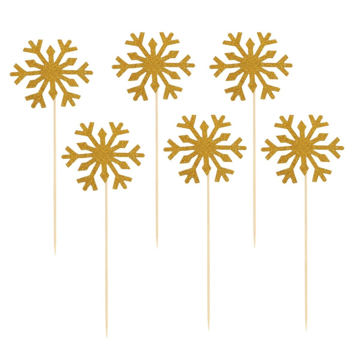 60 Pack Snowflake Cupcake Toppers Glitter Snowflake Cake Topper Picks for Christmas Birthday Party Baby Shower Wedding Cake Decoration(Gold)