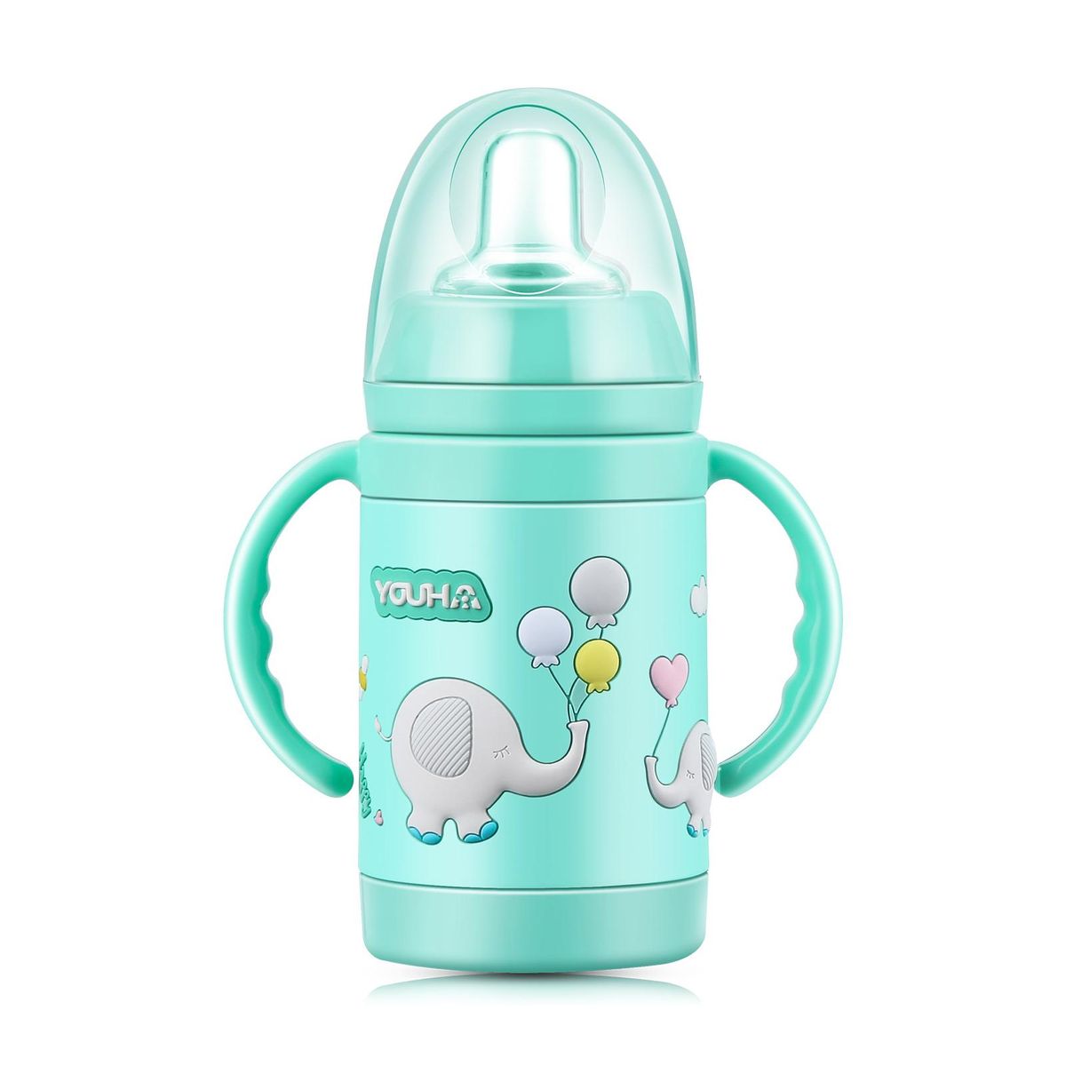 Baby Vacuum Insulated Sippy Cup YOUHA 280ml Toddlers Stainless Steel Drinking Bottle with Handle Replaceable Lids Weighted Straw Baby Sippy Tumbler Mug Vacuum Bottle