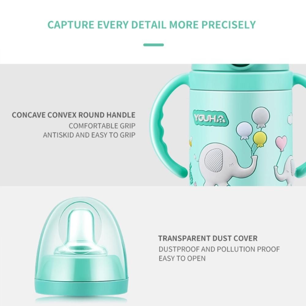 Baby Vacuum Insulated Sippy Cup YOUHA 280ml Toddlers Stainless Steel Drinking Bottle with Handle Replaceable Lids Weighted Straw Baby Sippy Tumbler Mug Vacuum Bottle