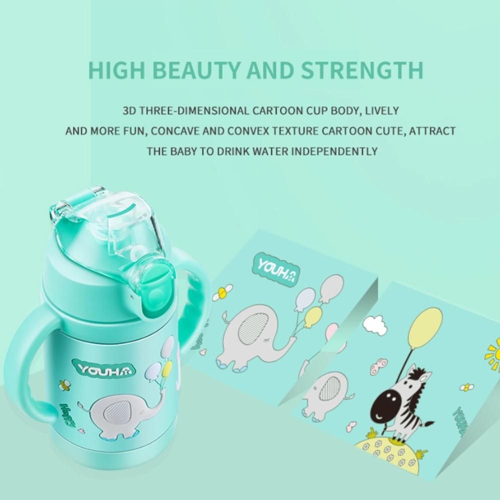 Baby Vacuum Insulated Sippy Cup YOUHA 280ml Toddlers Stainless Steel Drinking Bottle with Handle Replaceable Lids Weighted Straw Baby Sippy Tumbler Mug Vacuum Bottle