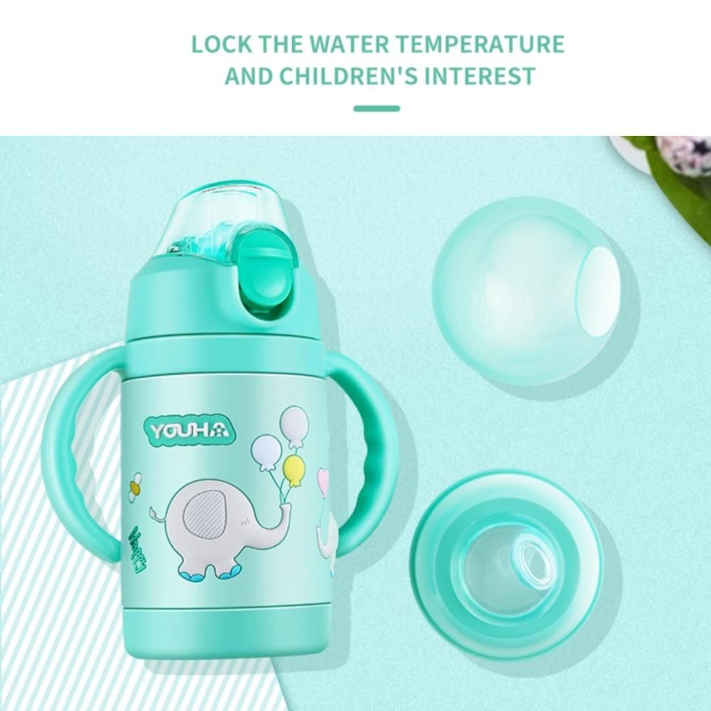Baby Vacuum Insulated Sippy Cup YOUHA 280ml Toddlers Stainless Steel Drinking Bottle with Handle Replaceable Lids Weighted Straw Baby Sippy Tumbler Mug Vacuum Bottle