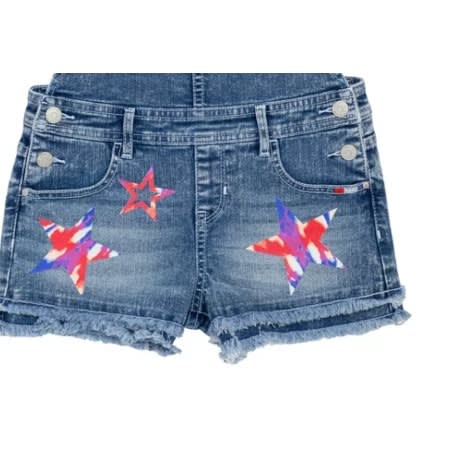 Girls Star Raw Hem Dungarees