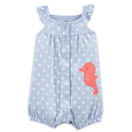 Child Of Mine Baby Girls Sea Horse One Piece Flutter Sleeve Romper