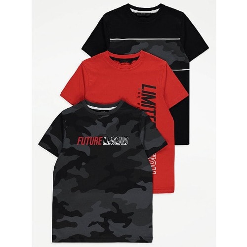 Slogan Detail T-shirts - 3 Pieces