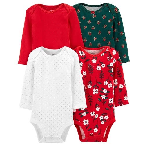 Baby Girls Holiday Original Long Sleeve Bodysuit -4pk