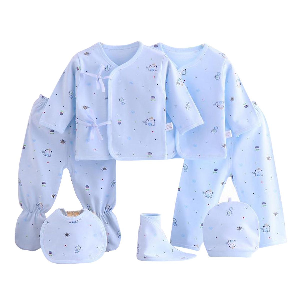 7pcs Body Suits Cotton Clothes Set & Accessories Kids Jumpsuit Blue